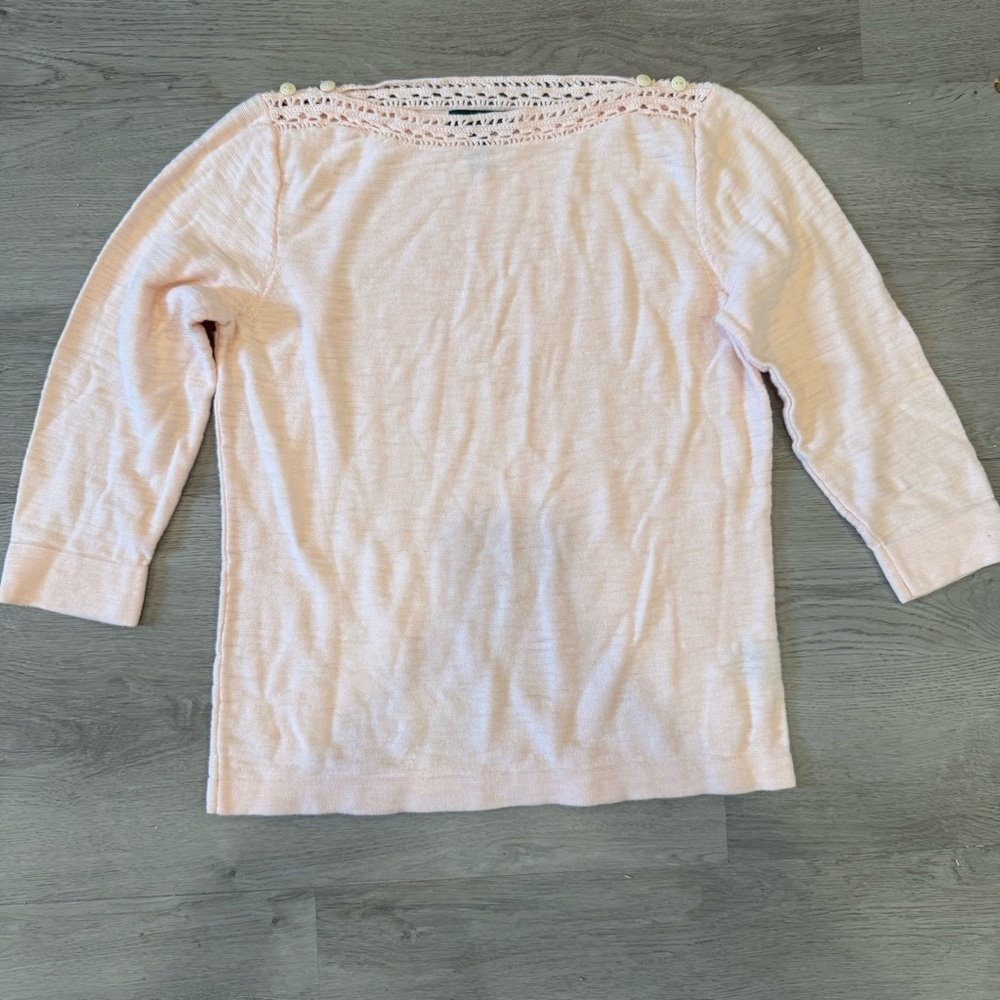 Lauren Jeans Co. LRL Sweater Womens M Champagne Pink Crochet Buttons New
